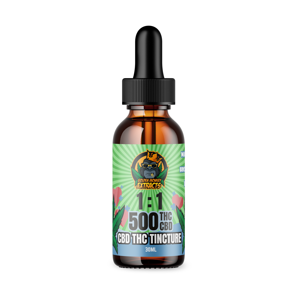 Golden Monkey Extracts – THC Tincture – 1:1 CBD 500mg