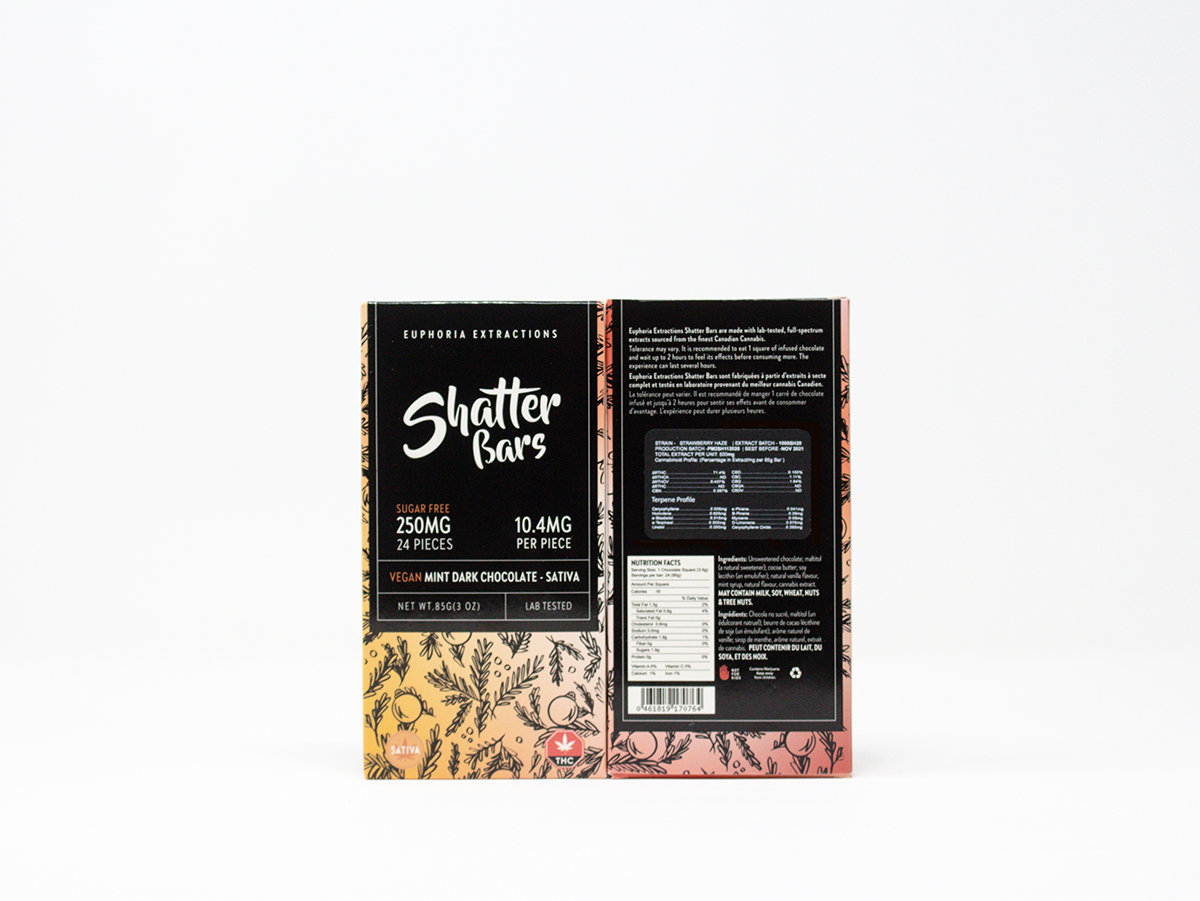 Euphoria Extractions - Shatter Bars - Vegan Mint Dark Chocolate (Sativa 250mg)