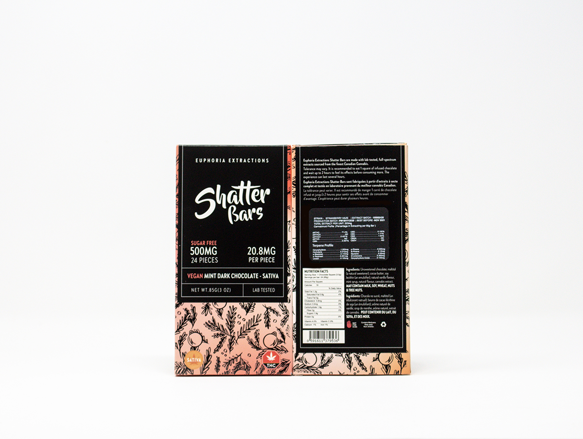 Euphoria Extractions - Shatter Bars - Vegan Mint Dark Chocolate (Sativa 500mg)