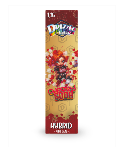 Vertical product banner for Drizzle Factory Cherry Soda Hybrid 4th Gen e-liquid packaging