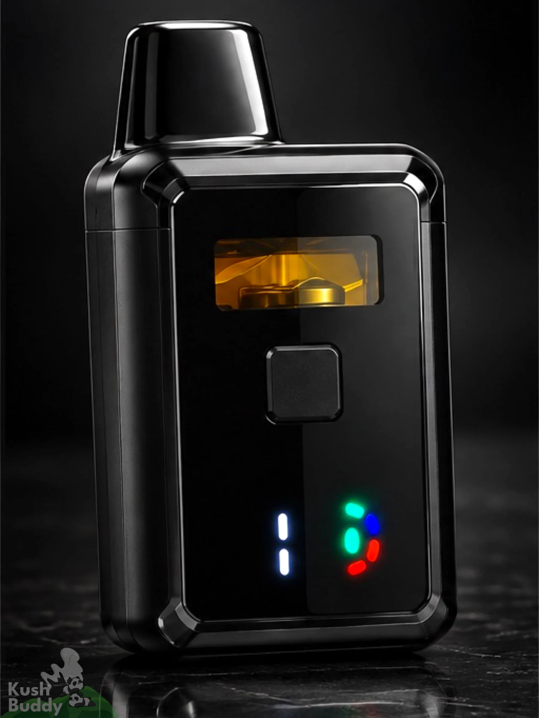 House Vapes 2g black disposable pen with a visible oil window and indicator lights, angled view on a dark background