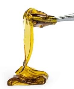 Golden honey oil concentrate shown on a metal pick – representative image